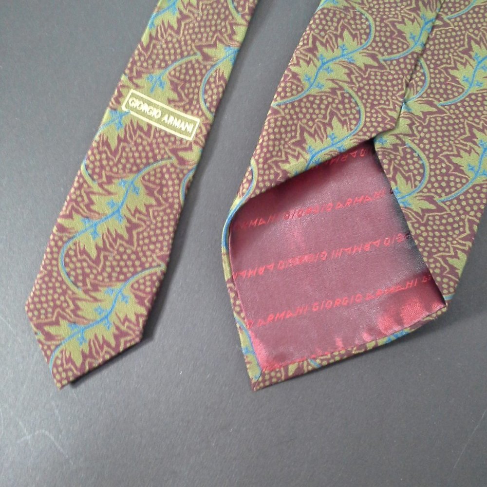 Giorgio Armani mens tie 3.5inx55in Blue tan leaf - Picture 4 of 8